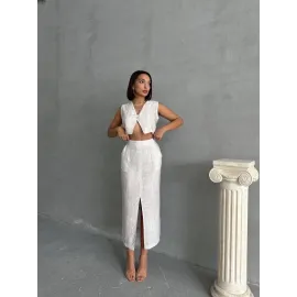 Çilek Takım Etek Yelek Beyaz (Beden: Xl)