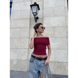 Madonna Yaka Sıfır Kol Bluz Bordo (Beden: L)