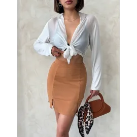 Çift Yırtmaçlı Etek Camel S25910 (Beden: L)