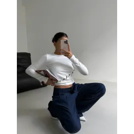 Asimetrik Alt Detaylı Bluz Beyaz (Beden: S)