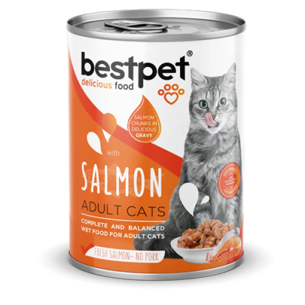 Bestpet 400 gr X 12 ADET  Kısırlaştırılmış Kediler İçin, Taze Somon Parça Etli Ve Soslu Yaş Mama 