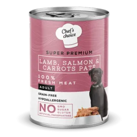 Chefs Choice 400 gr X 12 ADET  Yetişkin Köpekler İçin, Tahılsız, Hipoalerjenik, Kuzu Etli, Somon Balıklı Ve Havuçlu Ezme 