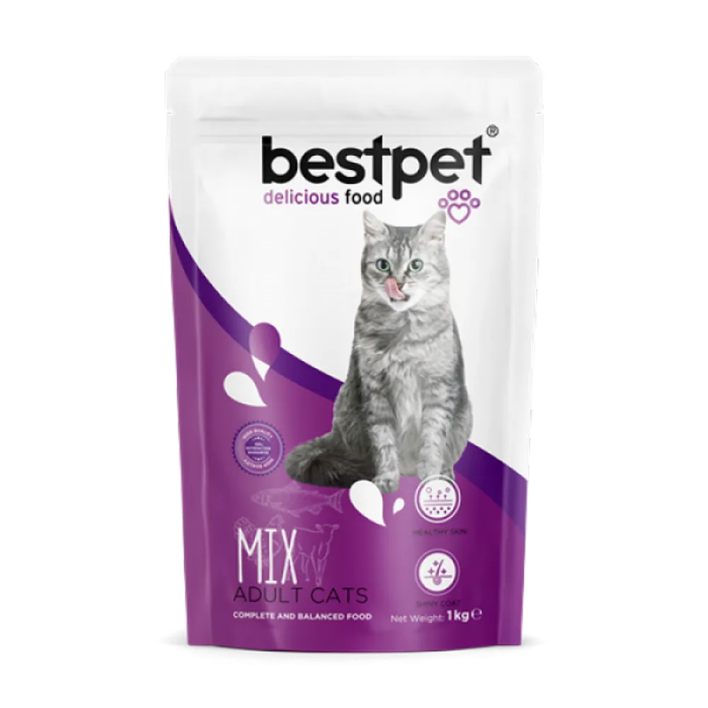 Bestpet 1 kg X 10 ADET  Yetişkin Kediler İçin Mix Tavuk Etli, Kuzu Etli Ve Balıklı Kuru Mama 