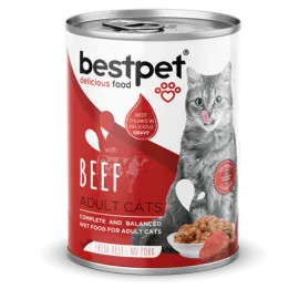 Bestpet 400 gr X 12 ADET  Yetişkin Kediler İçin, Taze Sığır Parça Etli Ve Soslu Yaş Mama 