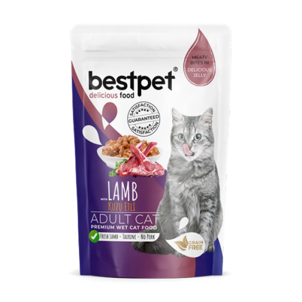 Bestpet 85 gr X 24 ADET  Yetişkin Kediler İçin, Tahılsız, Jöle İçinde Kuzu Parça Etli Yaş Mama 