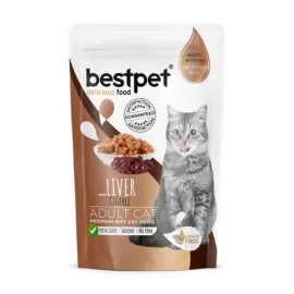 Bestpet 85 gr X 24 ADET Yetişkin Kediler İçin, Tahılsız, Jöle İçinde Ciğer Parça Etli Yaş Mama  
