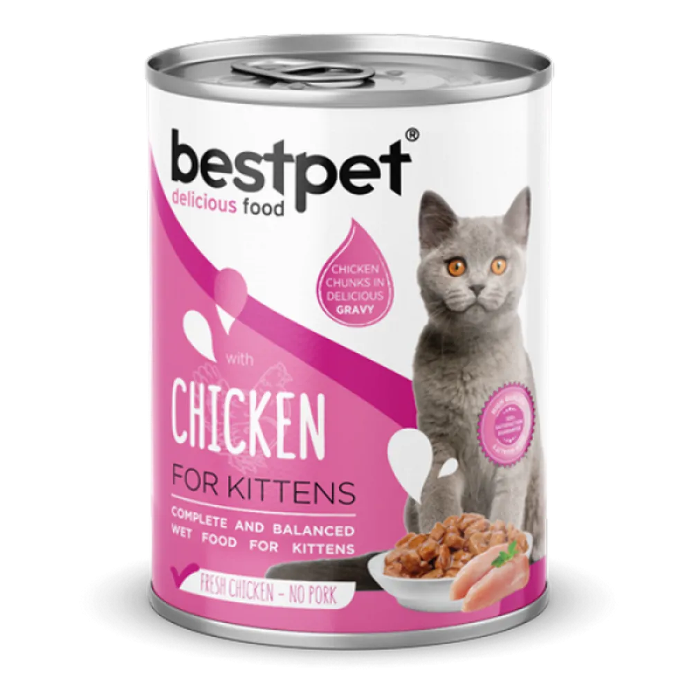 Bestpet 400 gr X 12 ADET Yavru Kediler İçin, Taze Tavuk Parça Etli Ve Soslu Yaş Mama  