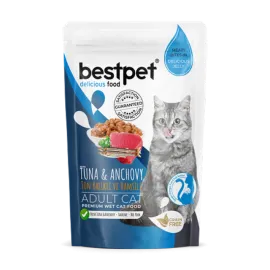 Bestpet 85 gr X 24 ADET Yetişkin Kediler İçin, Tahılsız, Jöle İçinde Tuna Ve Hamsi Parça Etli Yaş Mama  