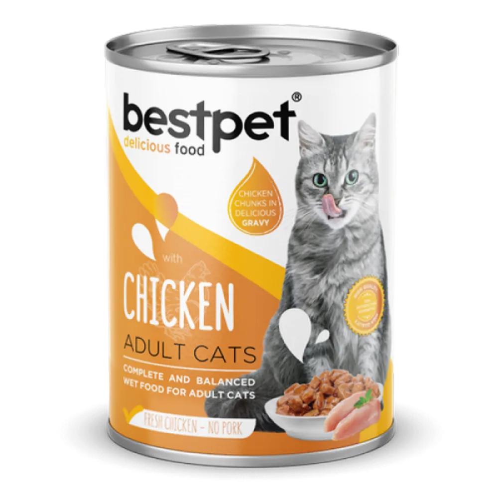 Bestpet 400 gr X 12 ADET Yetişkin Kediler İçin, Taze Tavuk Parça Etli Ve Soslu Yaş Mama