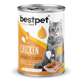 Bestpet 400 gr X 12 ADET Yetişkin Kediler İçin, Taze Tavuk Parça Etli Ve Soslu Yaş Mama
