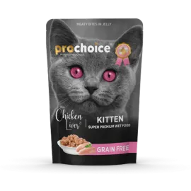 Prochoice 85 Gr X 24 Adet Yavru Kediler İçin, Tahılsız, Jöle İçinde Tavuk Ve Ciğer Parça Etli Yaş Mama 