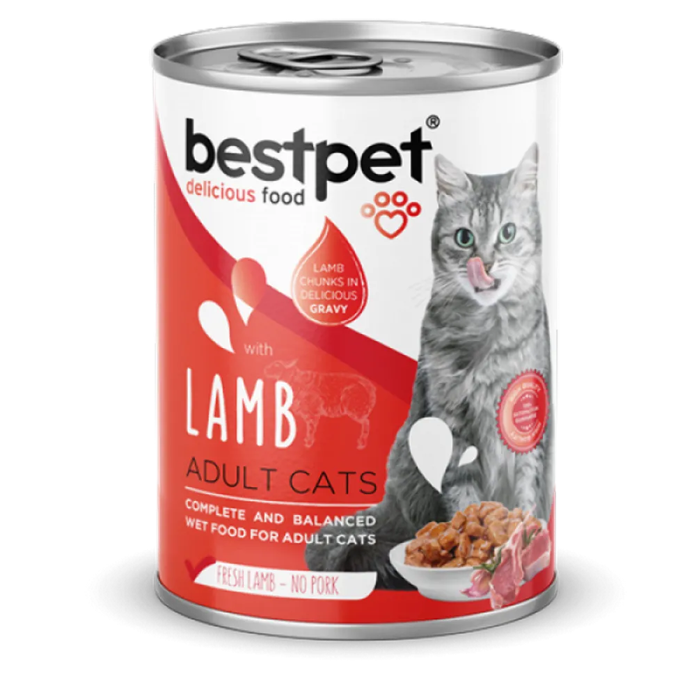 Bestpet 400 gr X 12 ADET  Yetişkin Kediler İçin, Taze Kuzu Parça Etli Ve Soslu Yaş Mama 