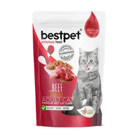 Bestpet 85 gr X 24 ADET Yetişkin Kediler İçin, Tahılsız, Jöle İçinde Sığır Parça Etli Yaş Mama  