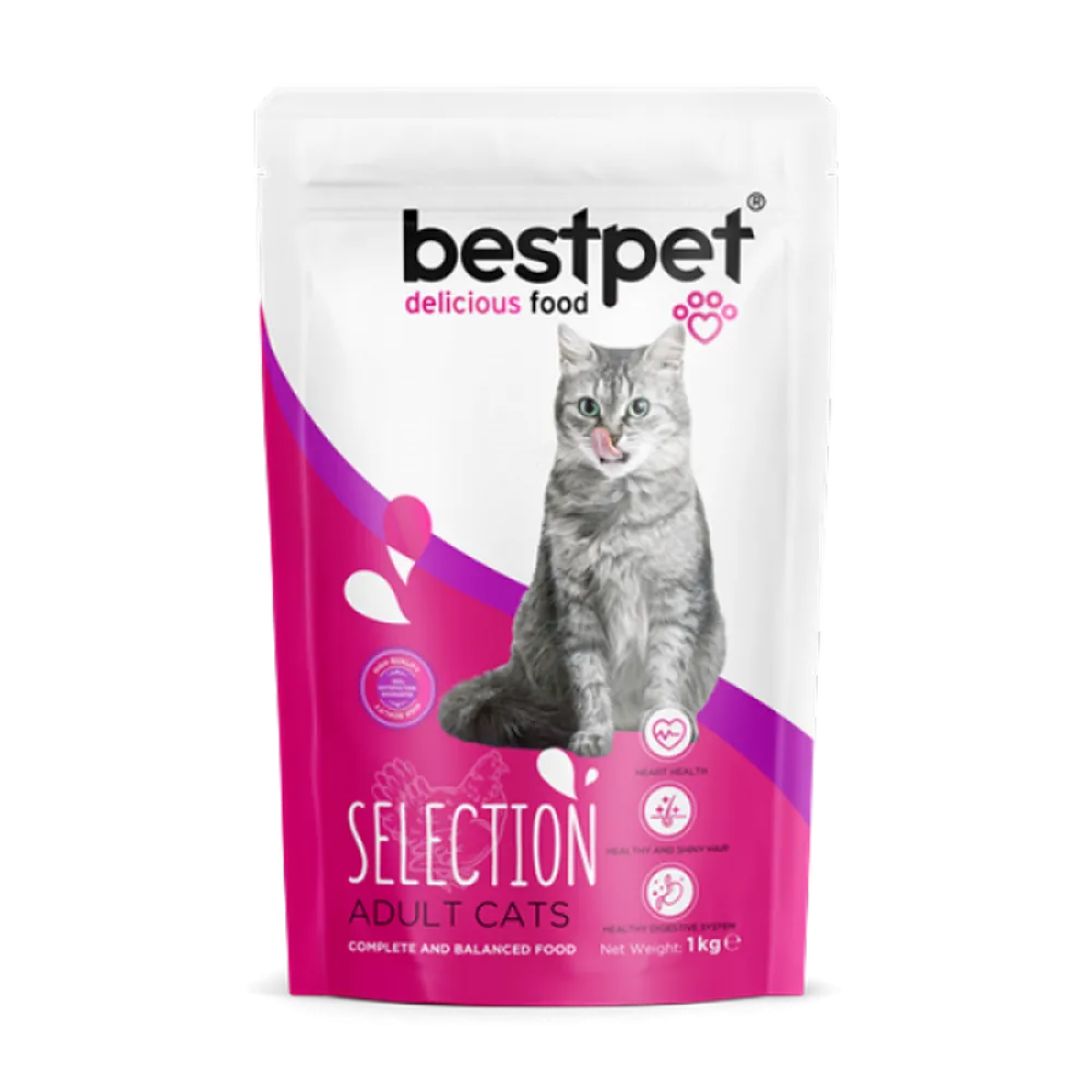 Bestpet 1 kg X 10 ADET Yetişkin Seçici Kediler İçin Tavuk Etli Kuru Mama  