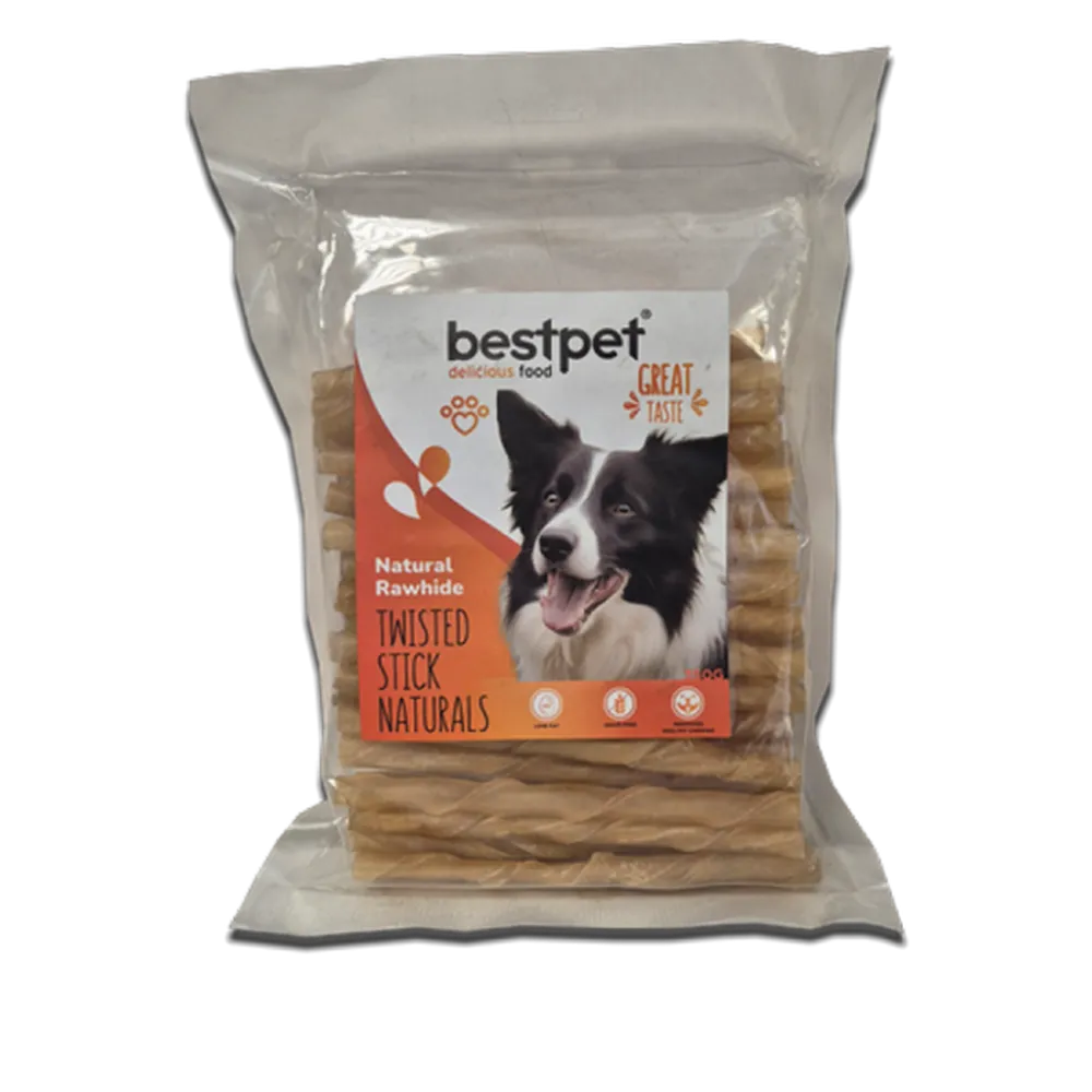 Bestpet 350 gr Twisted Stick Naturals, %100 Doğal Deri Burgu Köpek Ödül Çubuğu 
