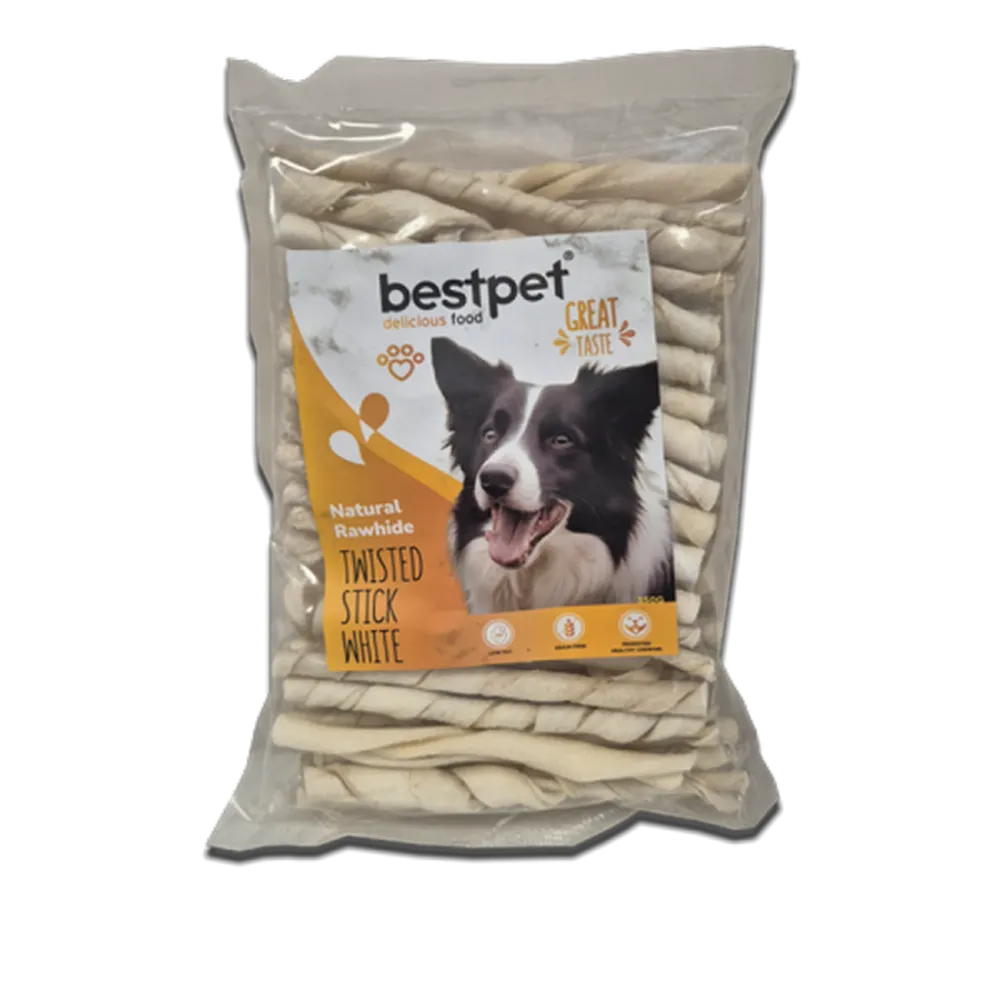 Bestpet 350 gr Twisted Stick White, %100 Doğal Deri Beyaz Burgu Köpek Ödül Çubuğu 