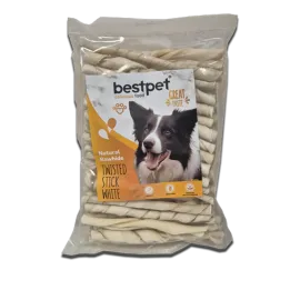 Bestpet 350 gr Twisted Stick White, %100 Doğal Deri Beyaz Burgu Köpek Ödül Çubuğu 