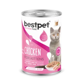 Bestpet  400 gr X 12 ADET Yavru Kediler İçin, Taze Tavuk Parça Etli Ve Sütlü Yaş Mama 