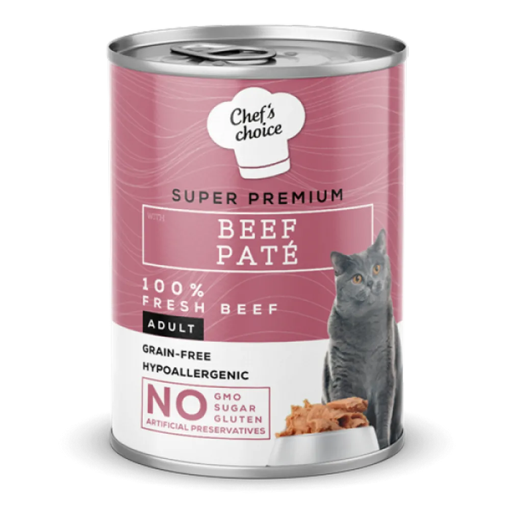 Chefs Choice 400 gr X 12 ADET Yetişkin Kediler İçin, Tahılsız, Hipoalerjenik, Sığır Etli Ezme  