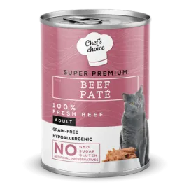 Chefs Choice 400 gr X 12 ADET Yetişkin Kediler İçin, Tahılsız, Hipoalerjenik, Sığır Etli Ezme  