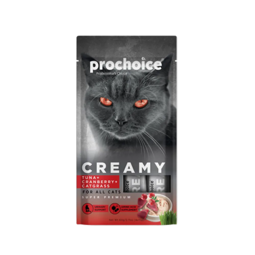 Prochoice 4x15 gr X 12 ADET Creamy Kediler İçin Tuna Balığı, Kızılcık ve Kedi Otlu Sıvı Ödül Maması 