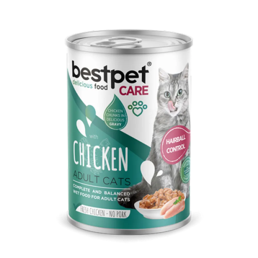 Bestpet 400 gr X 12 ADET  Yetişkin Kediler İçin Tüy Yumağı Kontrolü Sağlayan Tavuk Eti Parçalı ve Soslu Mama 