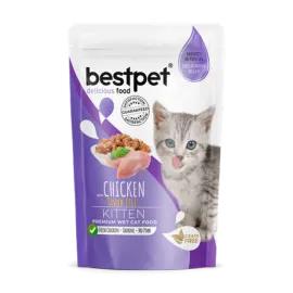 Bestpet 85 gr X 24 ADET Yavru Kediler İçin, Tahılsız, Jöle İçinde Tavuk Parça Etli Yaş Mama  
