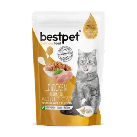 Bestpet 85 gr X 24 ADET Yetişkin Kediler İçin, Tahılsız, Jöle İçinde Tavuk Parça Etli Yaş Mama  
