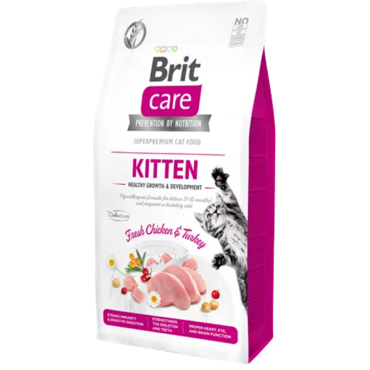 Brit Care 7 kg Yavru Kediler, Hamile Veya Emziren Kediler İçin, Tahılsız, Hipoalerjenik, Taze Tavuk Ve Hindi Etli Kuru Mama 