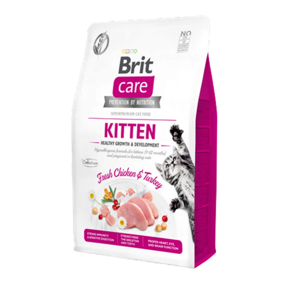 Brit Care 2 kg Yavru Kediler, Hamile Veya Emziren Kediler İçin, Tahılsız, Hipoalerjenik, Taze Tavuk Ve Hindi Etli Kuru Mama 