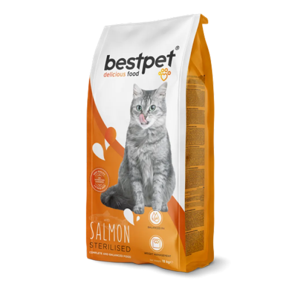Bestpet 15 kg Yetişkin Kısırlaştırılmış Kediler İçin Somonlu Kuru Mama 