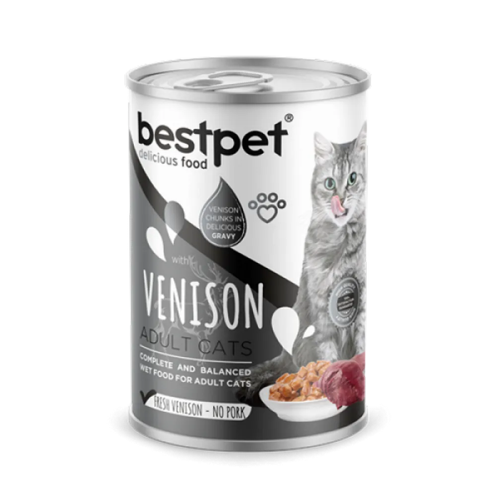 Bestpet 400 gr X 12 ADET Yetişkin Kediler İçin, Taze Geyik Parça Etli Ve Soslu Yaş Mama 