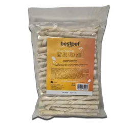 Bestpet 350 gr Twisted Stick White, %100 Doğal Deri Beyaz Burgu Köpek Ödül Çubuğu 