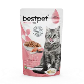 Bestpet 85 gr X 24 ADET Kısırlaştırılmış Kediler İçin Tahılsız, Jöle İçinde Somon Parça Etli Yaş Mama 