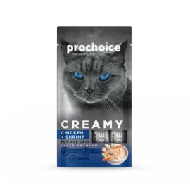 Prochoice 4x15 gr X 12 ADET Creamy Tavuklu ve Karidesli Sıvı Kedi Ödül Maması 