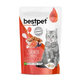 Bestpet 85 gr X 24 ADET Yetişkin Kediler İçin, Tahılsız, Jöle İçinde Somon Parça Etli Yaş Mama  