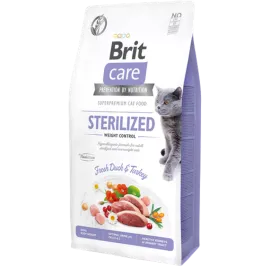 Brit Care 7 kg Kilo Kontrolü İhtiyacı Olan Kısırlaştırılmış Kediler İçin, Tahılsız, Hipoalerjenik, Taze Ördek Etli Ve Hindi Etli Kuru Mama 