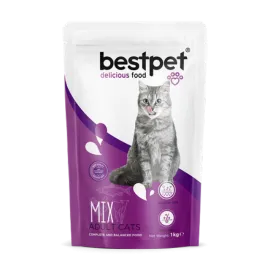Bestpet 1 kg X 10 ADET  Yetişkin Kediler İçin Mix Tavuk Etli, Kuzu Etli Ve Balıklı Kuru Mama 