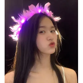 Led Işıklı Rengarenk Yanan 3 Fonksiyonlu Otrişli Parti Tacı Pembe Renk 12x12 cm