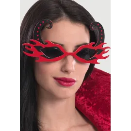 Siyah Boynuzlu Kırmızı Renk Alevli Parti Gözlüğü 21x10 cm