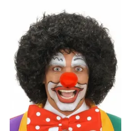 Siyah Renk Kıvırcık Afro Bonus Peruk Saç ve Kırmızı Sünger Burun Seti