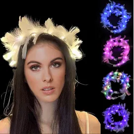 Led Işıklı Rengarenk Yanan 3 Fonksiyonlu Otrişli Parti Tacı Beyaz Renk 12X12 Cm