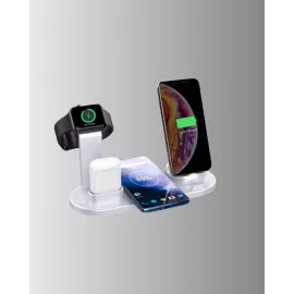 Apple Uyumlu Kablosuz Şarj İstasyonu 4 Cihaz Destekli Ve Hızlı Şarjlı
