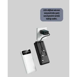Led Işıklı 20.000Mah Powerbank Lcd Gösterge Dahili Çoklu Kablo