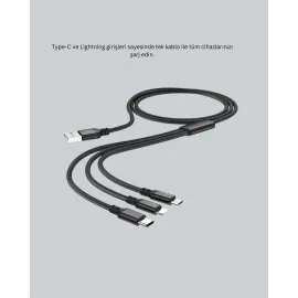 3’ü 1 Arada Hızlı Şarj Kablosu – iOS Android Type-C Uyumlu