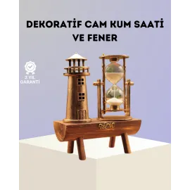 Dekoratif Ahşap Kum Saati Ve Deniz Feneri Figürlü Masa Süsü – Şık Ve Fonksiyonel Tasarım