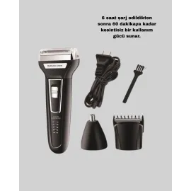 İnsua 3’Lü Tıraş Makinesi – 3 Farklı Kesim Başlığı, Güçlü Motor, 60 Dakika Kullanım