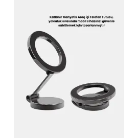 360° Dönebilen Katlanır Manyetik Araç Telefon Tutucu – Magsafe Uyumlu, Kompakt Ve Şık Tasarım