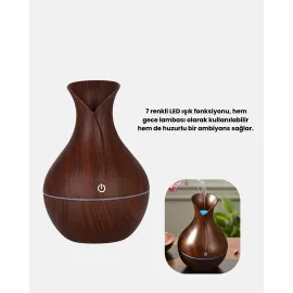 Ahşap Desenli 130 ml Aromaterapi Difüzör Sessiz ve USB Bağlantılı