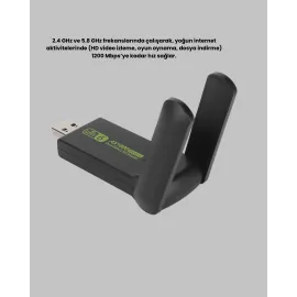 1200 Mbps Dual Band Wifi Adaptör – 5.8G & 2.4G Çift Antenli